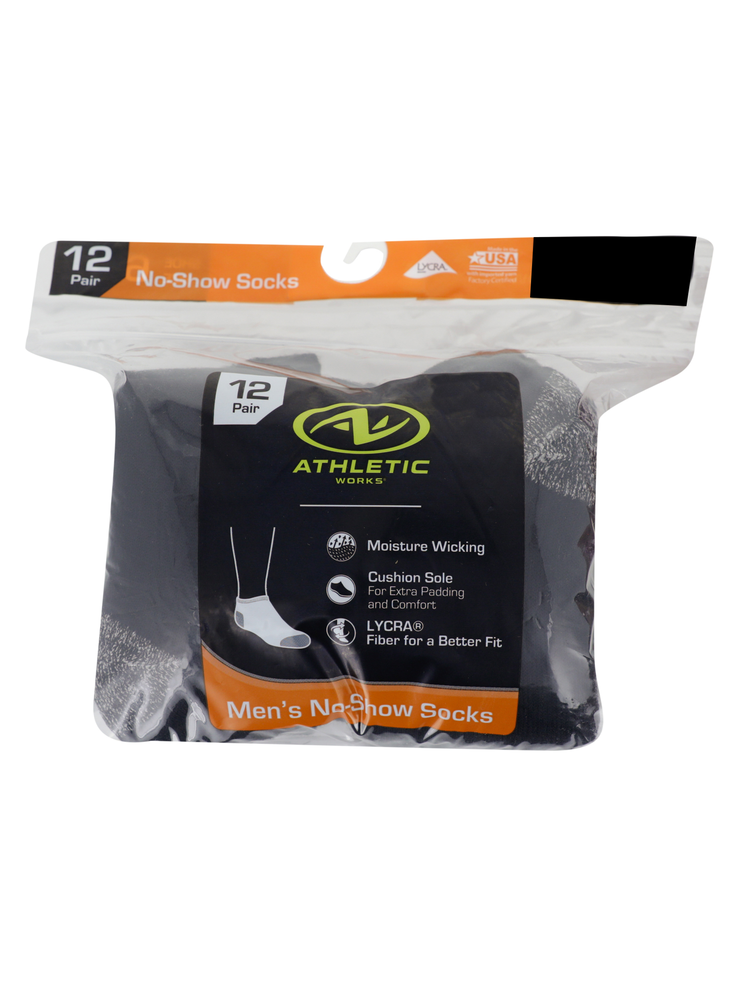 Athletic Works Men's No-Show Socks, 12-Pack, Black photo 2