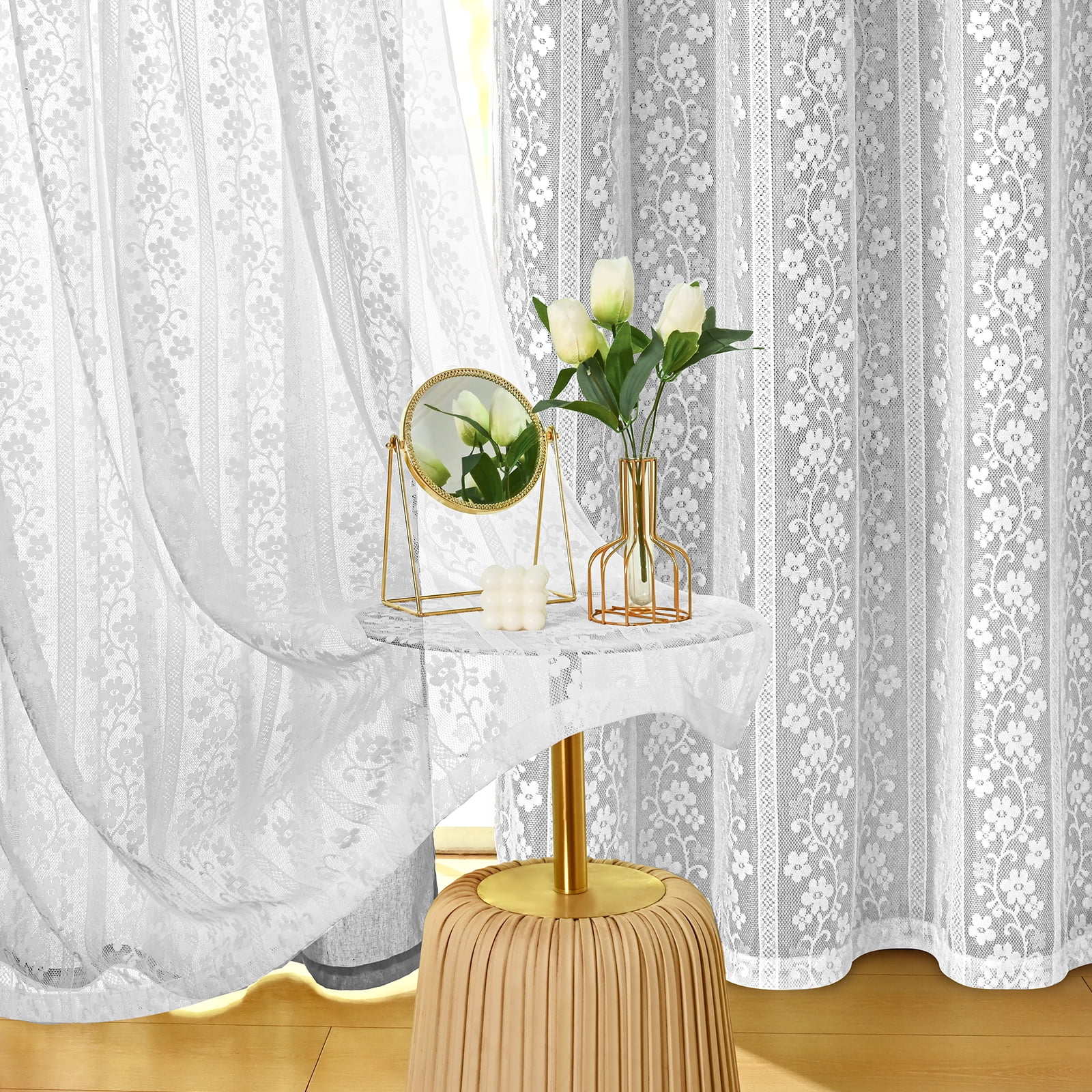 Alishomtll Grey Linen Curtains with Lace Sheer 84 Inches Long, Double Layer Light Filtering Window Drapes for Bedroom Living Room,W52 X L84,2 Panels