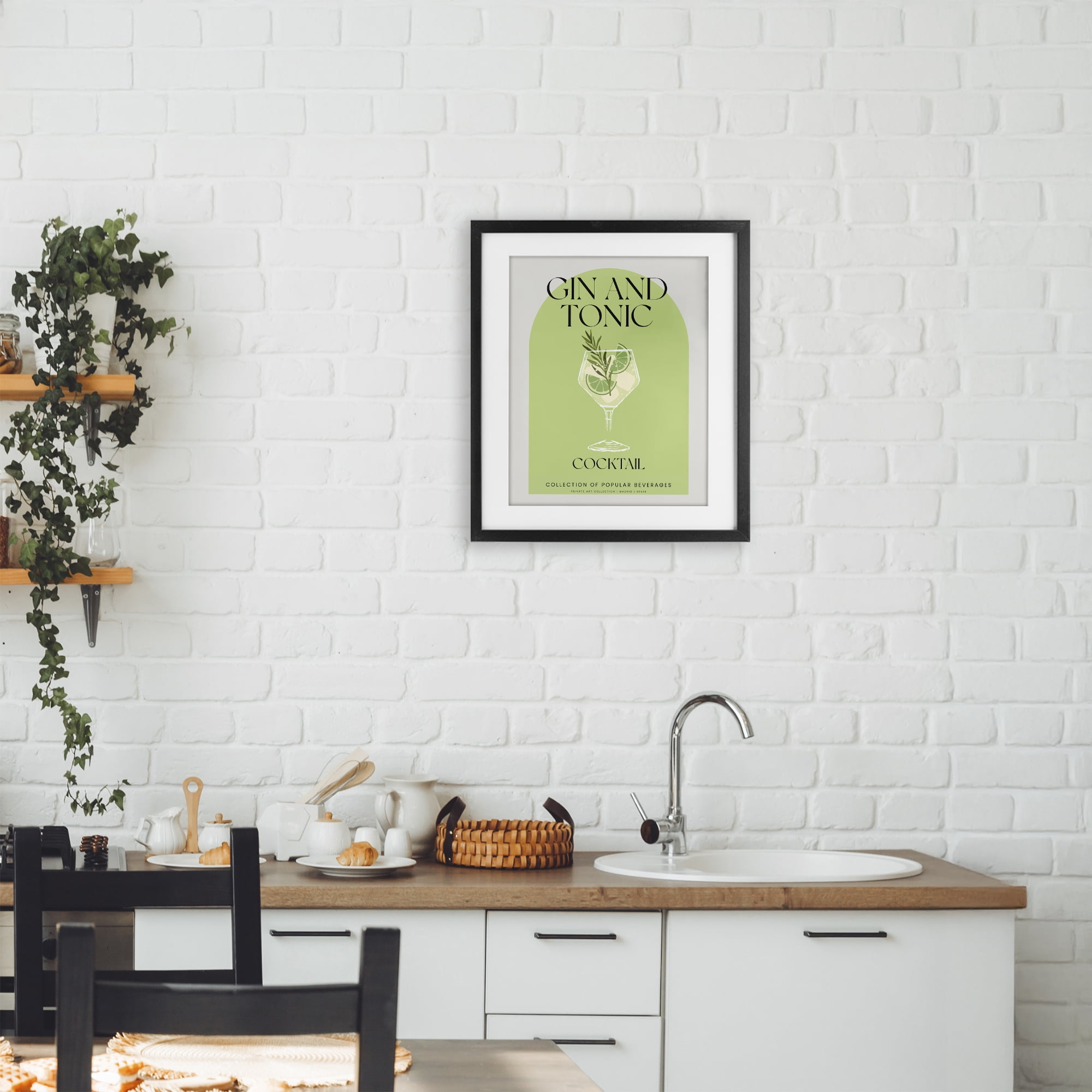 Stylish Retro Gin & Tonic Black Framed Print Under Glass, design by Lil' Rue