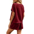thumbnail image 5 of Mifsaly Short Outfits for Women 2 Piece Sets Textured Summer Casual Tops and High Waisted Relaxed Shorts Lightweight Beach Vacation Matching Lounge Clothes Wine,S, 5 of 6