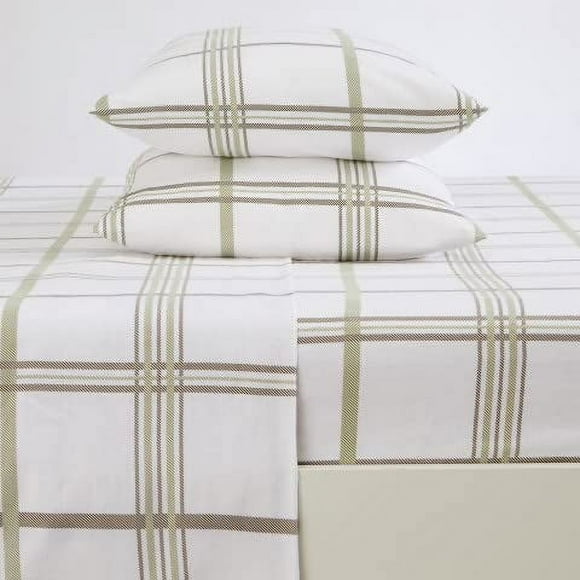 4 Piece 100% Turkish Cotton King Green Printed Flannel Sheets Set | Deep Pocket Soft Sheets | Warm Double Brushed Bed Sheets | Pre-Shrunk & Anti-Pill Flannel Sheets