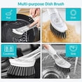 thumbnail image 3 of Ensemble de Brosses à Vaisselle avec Distributeur de Savon - Brosse de Cuisine avec Support, 3 Têtes de Rechange, Manche en Acier Inoxydable, Brosse à Récurer à Manche pour Vaisselle, Évier, Casserole, Poêle, Nettoyage, Gris Gray, 3 of 5