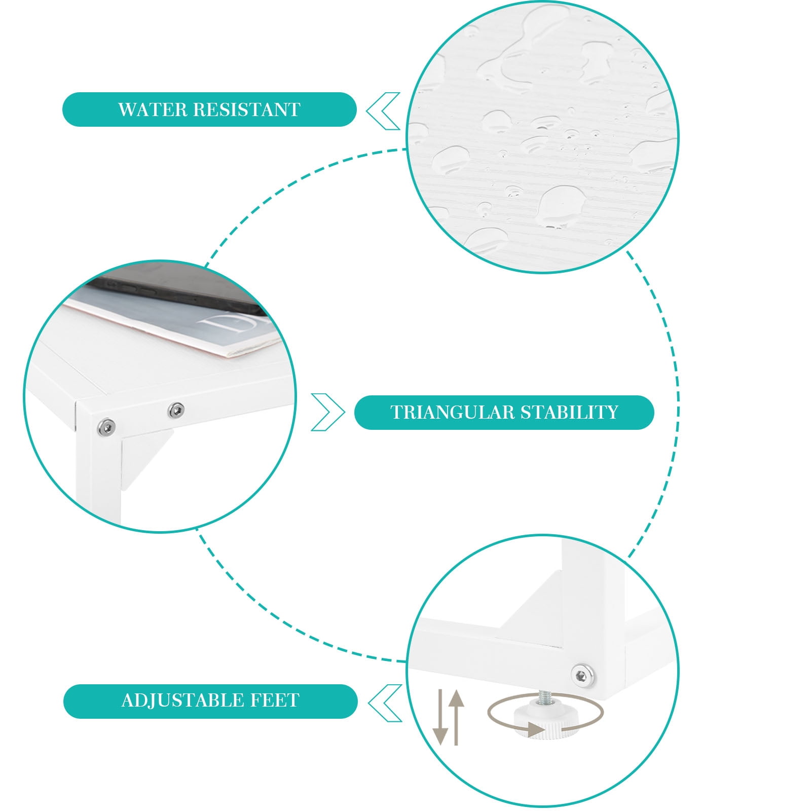 Horizontal Flat C‑Shaped Side Table, Single Piece White End Table for Sofa and Bedside