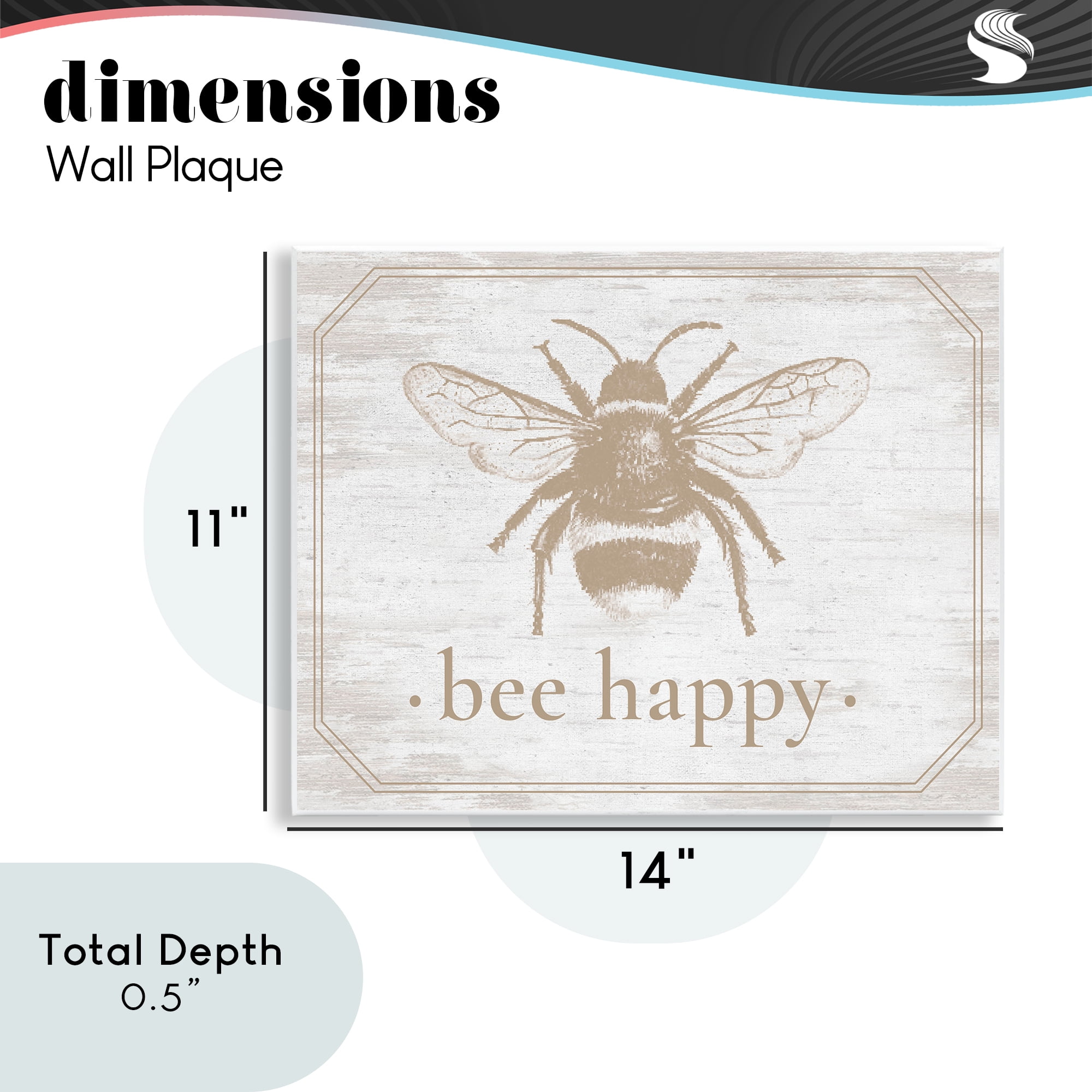 Bee Happy with Rustic Border Wall Plaque Art, design by Lettered and Lined