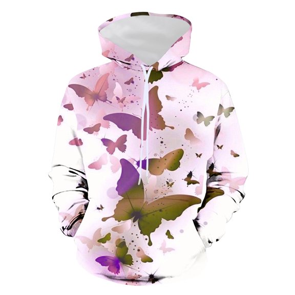 skpabo Men's Hoodies Warehouse Mens Hooded Sweatshirts Pullover Long Sleeve Hoodie Tops Casual Drawstring with Pocket Butterfly Printed Hooded Sweatshirt S-4XL
