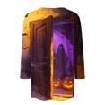 thumbnail image 5 of Womens Halloween Tops Bat Castle 3/4 Sleeve Funny T Shirts Pumpkin Spider Crew Neck Spooky Shirts, 3XL, 5 of 7