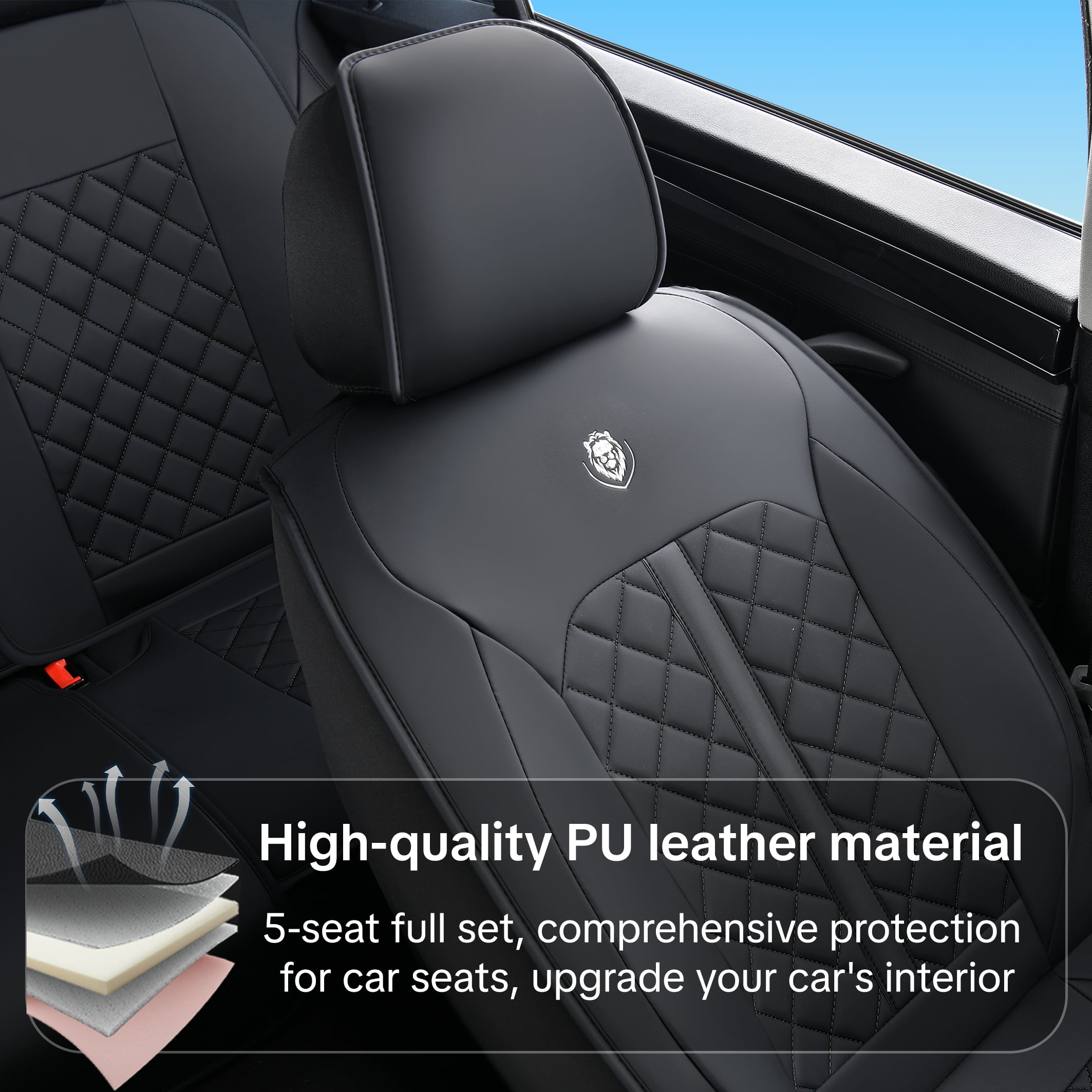 2004-2018 Car Seat Cover for Volkswagen Touareg, Black Car Seat Covers, Waterproof Leather, 5 Seats Full Set, Non-slip, Easy to Clean and Install, Beautify Interior, Beautify the Interior of Old Cars