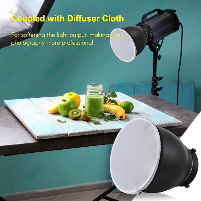 Reflector 7 Inch Bowens Mount Beauty Dish Standar Reflector Diffuser Lamp Shade Dish with 60 Grid & Diffuser Sock for Bowens Mount Studio Strobe Flash Light Speedlite