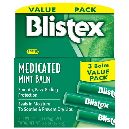 Blistex Medicated Mint Lip Balm with SPF 15, Lip Moisturizer, 3 (Best Lip Moisturizer For Dry Lips)