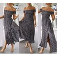 thumbnail image 3 of Women's Boho Off Shoulder Strapless Summer Beach Floral Slit Maxi Dress Blue-M, 3 of 4