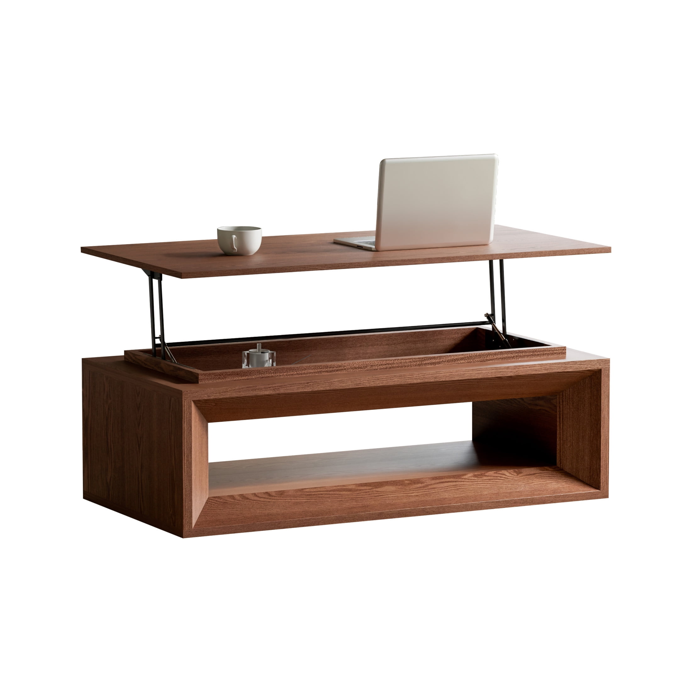 Noble House Fraser 43.3" Modern Lift-Top Coffee Table with Hidden Storage, Adjustable Height for Living Room, Walnut