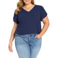thumbnail image 4 of GRACE & GRANDEUR Women's Plus Size Easter Summer T Shirts Solid Basic V Neck Tulip Sleeve Loose Casual Blouses Tops 3X Navy Blue, 4 of 5
