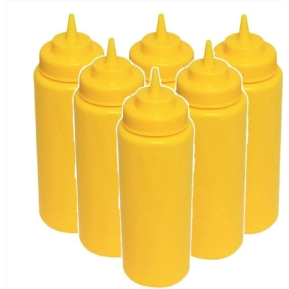 TrueCraftware- Set of 6 Squeeze Condiment Wide Mouth Dispensing Bottles 32 oz Yellow- Plastic Squeeze Bottle For Sauces Spreads Ketchup Mustard Mayo Hot sauces and Olive oil