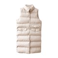 thumbnail image 4 of Women's Long Winter Coat Vest Sleeveless Warm Down Coat With Pockets Quilted Vest Down Jacket Quilted Outdoor Jacket Kimonos for Women Surf Sweater Women Striped Sweater Women Tan Open Front Cardigan, 4 of 8