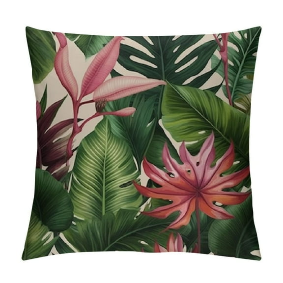 HENGT Tropical Leaves Throw Pillow Covers Green Palm Leaf Monstera Botanical Pillows Case Cushion Covers for Outdoor Couch Sofa Patio Decor