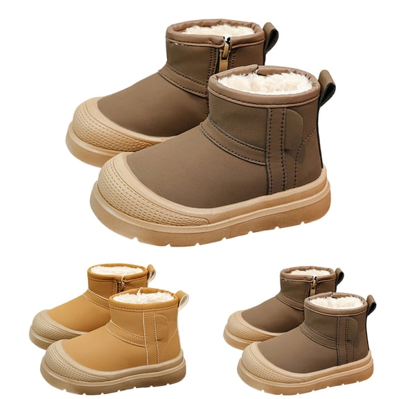 Dakaela 3-12Y Boys Girls Winter Snow Boots Waterproof Non Slip Ankle Booties Fleece Lined Outdoor Walking Shoes for Cold Weather Brown