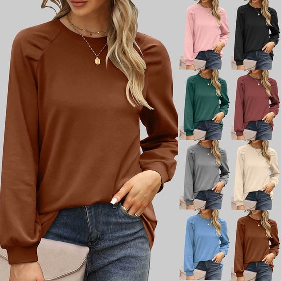 HVOBTTY Women's Long Sleeved Pullover T Shirts, Fall Tops for Women, Women's Casual Solid Color Crew Neck Knit Pullover T Shirt Army Green, M