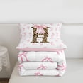 thumbnail image 5 of Erosebridal Letter H Monogrammed Full Size Comforter Sets,Pink Girly Bowknot Bedding Sets For Leopard Print Lovers, Reversible 3pcs, 5 of 7