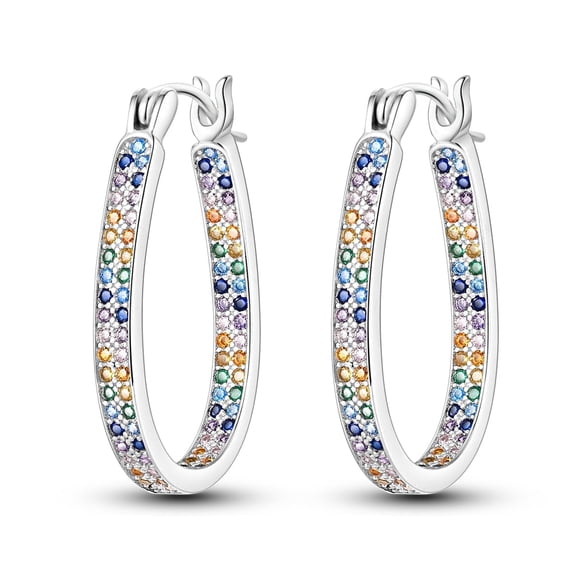 NARMO Sparkling Colorful AAA CZ Water Droplets 925 Sterling Silver Hoop Earrings for Women Jewelry