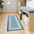 thumbnail image 3 of Ottomanson Border Bathroom Runner Rug 20" x 59" - Non Slip Low Pile Carpet, Blue, 3 of 13