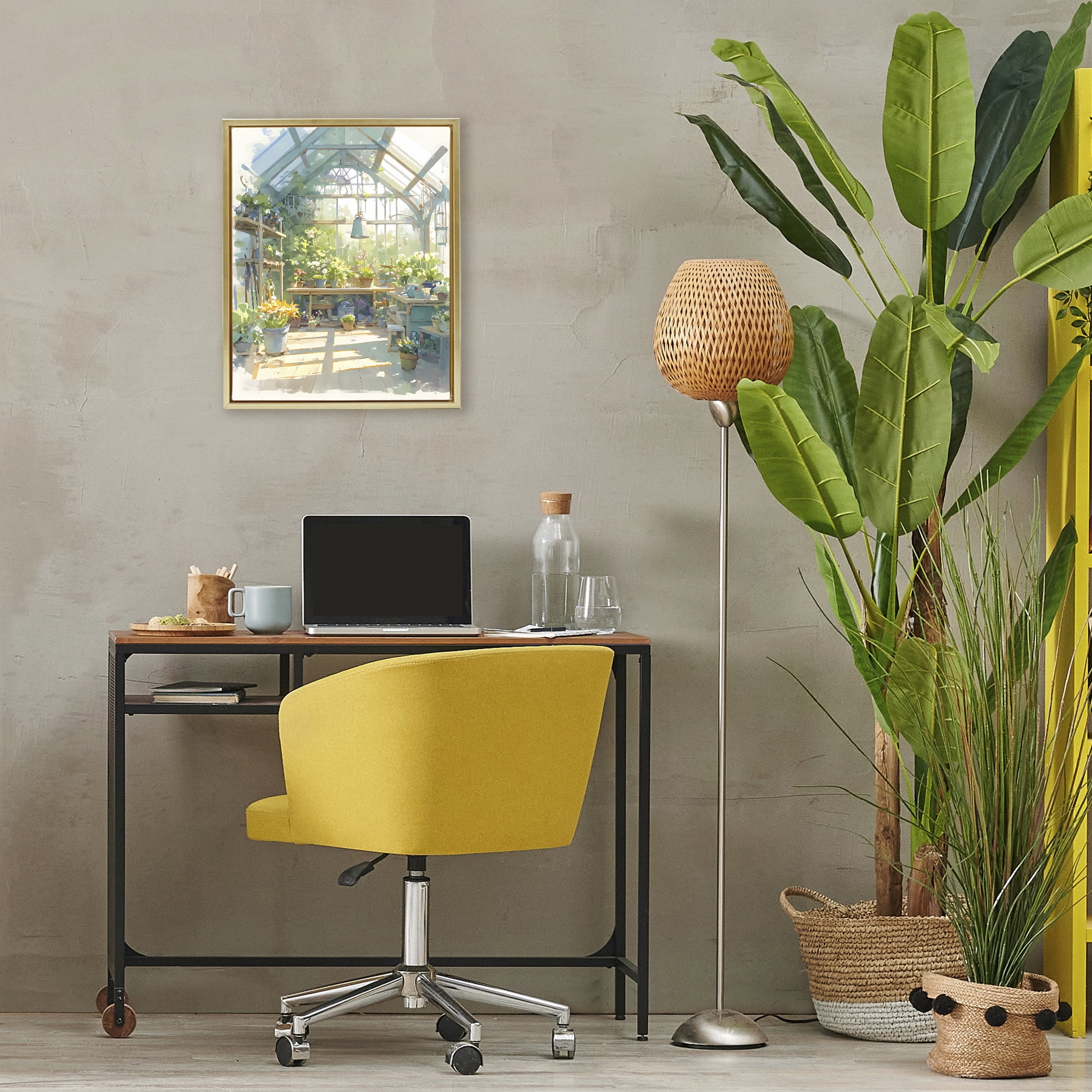Stupell Industries Sunlit Greenhouse Plant Sanctuary Gold Framed Floater Canvas Wall Art, design by Creative Studio