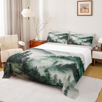 Homewish Rustic Plant Bed Sheets,Country Farmhouse Lodge King Sheets,Green White Sheet Set For Men Women,Luxury Bedroom Decor,4-Piece