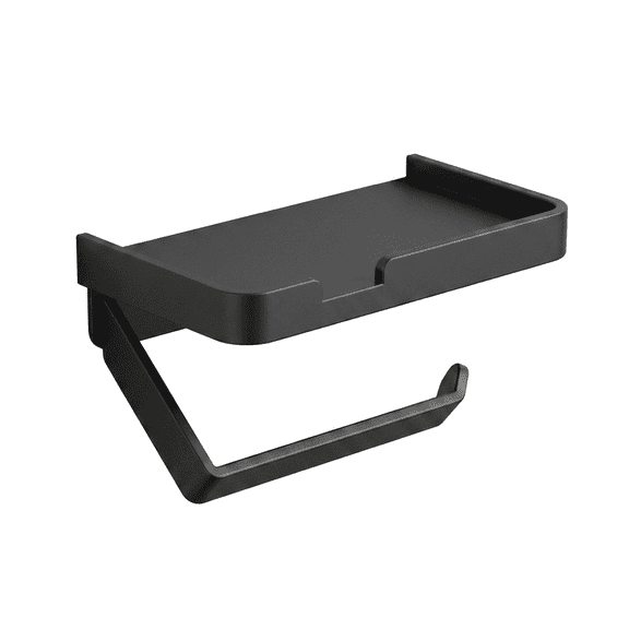 ROSEXIXI Black Aluminum Toilet Paper Holder Wall Mounted Tissue Roll Rack with Storage Shelf Self Adhesive Bathroom Organizer