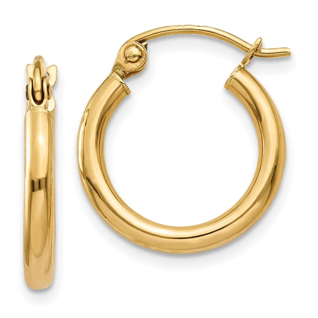 14k Yellow Gold 2x15mm Tube Hoop Earrings Round