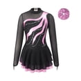 thumbnail image 3 of Doomiva Kids Girl's Sparkly Long Sleeve Figure Ice Skating Dance Dress Gymnastics Skirted Leotard Dress and Hair Band Set Pink 6, 3 of 5