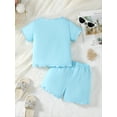 thumbnail image 4 of Mikrdoo 5T Little Girls Clothes 4Y,5Y,6Y,7Y Girls Outfits Letter Print Short Sleeve Casual Tee Elastic Shorts Sets 2Pcs Summer OOTD Blue, 4 of 10