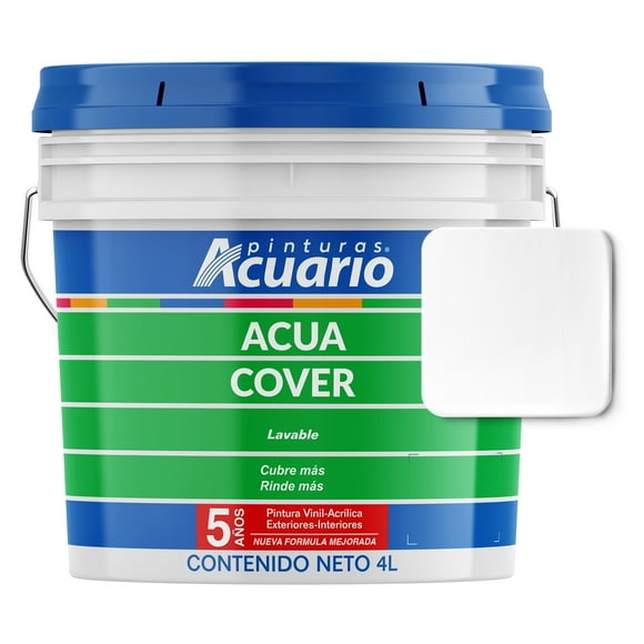 Pintura Vinil Acrílica Exteriores Interiores Nueva Formula Mejorada Pinturas Acuario Acua Cover 5 Años 4 Litros Blanco Mate
