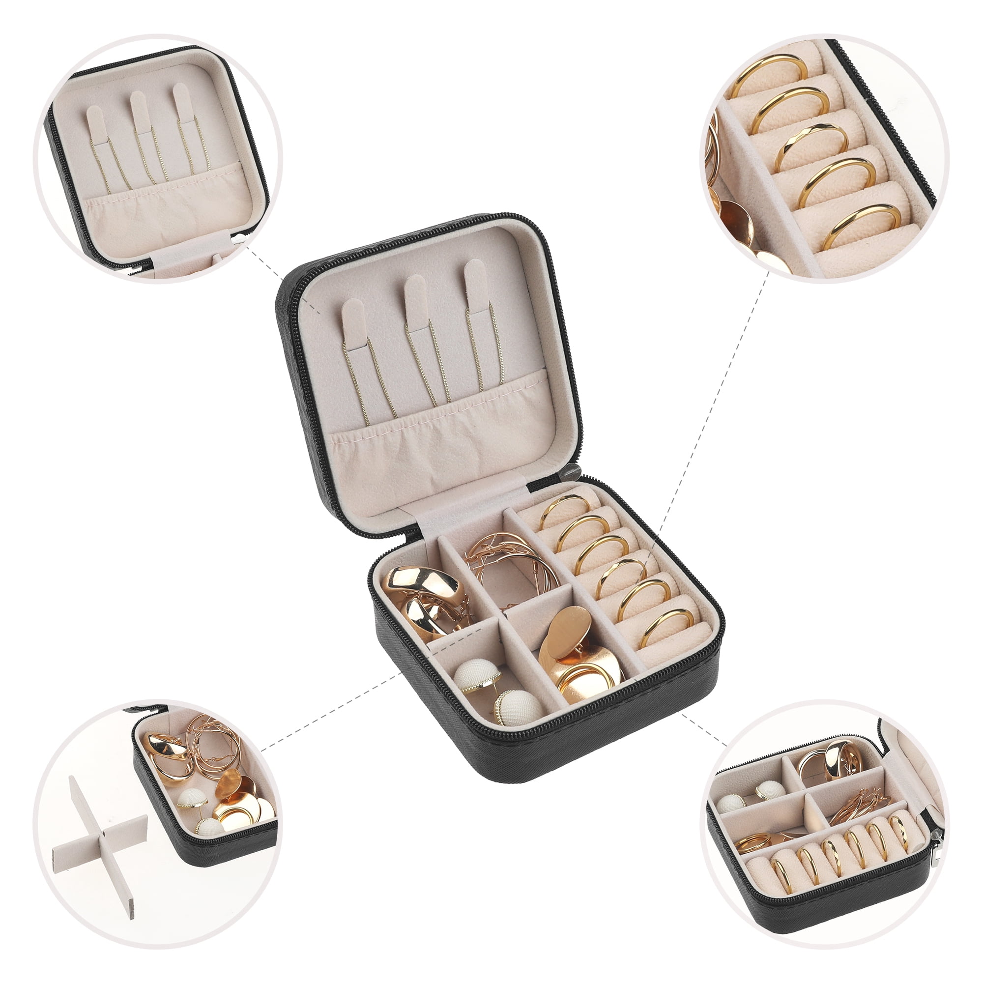 Travel Jewelry Box Mini Portable PU Leather Organizer for Women and Girls Gifts Black
