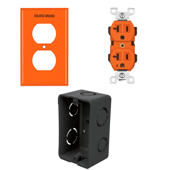 Kit de 5 Contactos Dúplex con Tierra Aislada 20A 125V | Incluye Tapa y Caja para Empotrar | Uso Residencial o Comercial