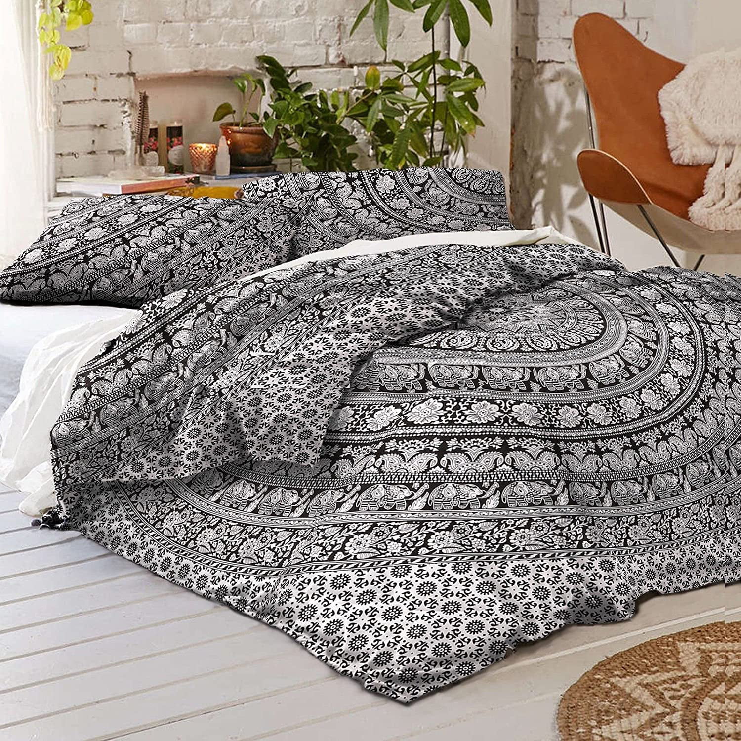 Elephant Indian Mandala Boho Bed Sheet Bedding Set Throw Tapestry With Pillow 