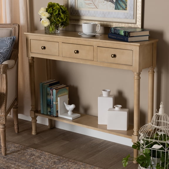 Baxton Studio Calvin Classic And Traditional French Farmhouse Oak Brown Finished Wood 3-Drawer Entryway Console Table