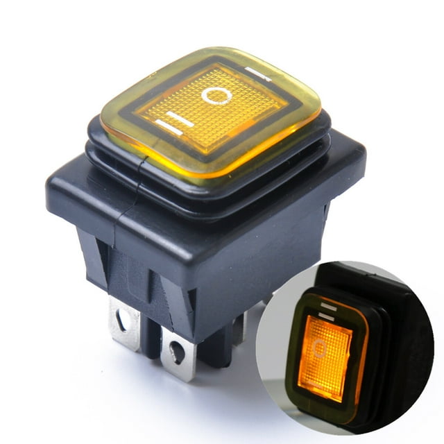 KAKOWELY Rocker Toggle Switch On-Off-On 6 12V DC Car Boat Automobiles Waterproof LED Latching Switches (Yellow Light),1.5"X1.1"X1.65"