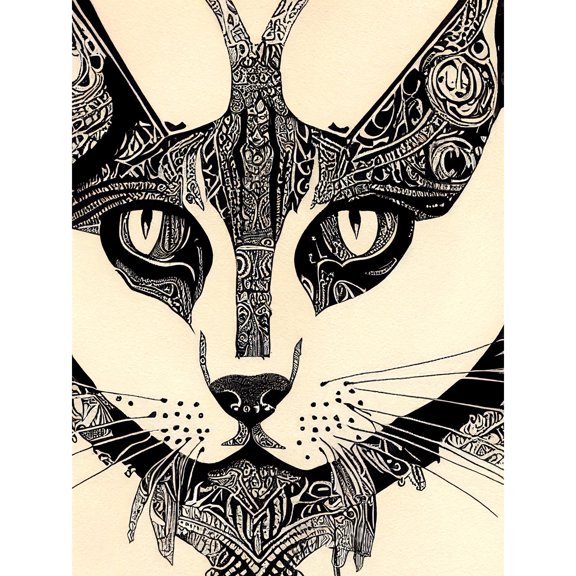Tribal Tattoo Cat Abstract Pencil Sketch Face Large Wall Art Poster Print Thick Paper 18X24 Inch
