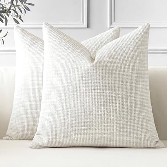 Eryueer Set of 2 Cushion Covers 60x60 cm Linen Beige Decorative Throw Pillow Covers 24x24 Inch Square Cushion Case Home Decor Pillowcases for Couch Sofa Living Room Bed (Beige)