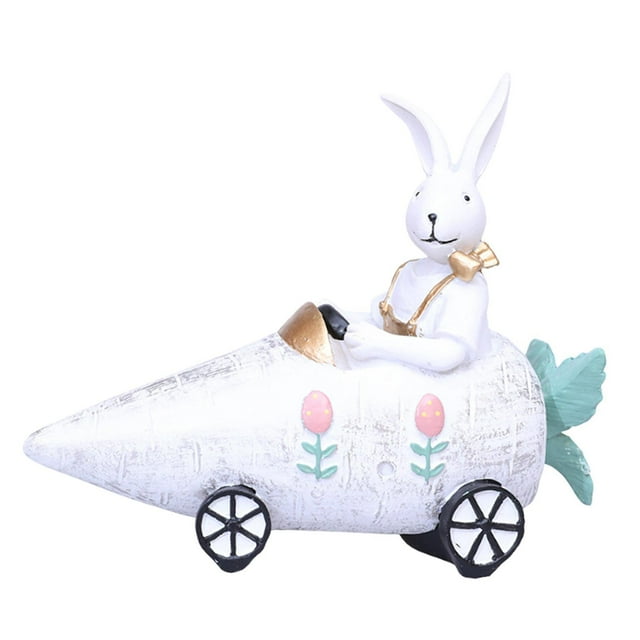 Figura de conejo de Pascua de resina para coche, 7,8 x 7 x 6,3 pulgadas, decorativa para el hogar, la oficina y el escritorio. Blanco