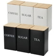 thumbnail image 2 of Coffee Tea Sugar Container Set of 3 Iron Tea Coffee Sugar Canister Set with Airtight Bamboo Lid and Name Marker Simple Square Black Coffee Tea Sugar Container Set, 2 of 7