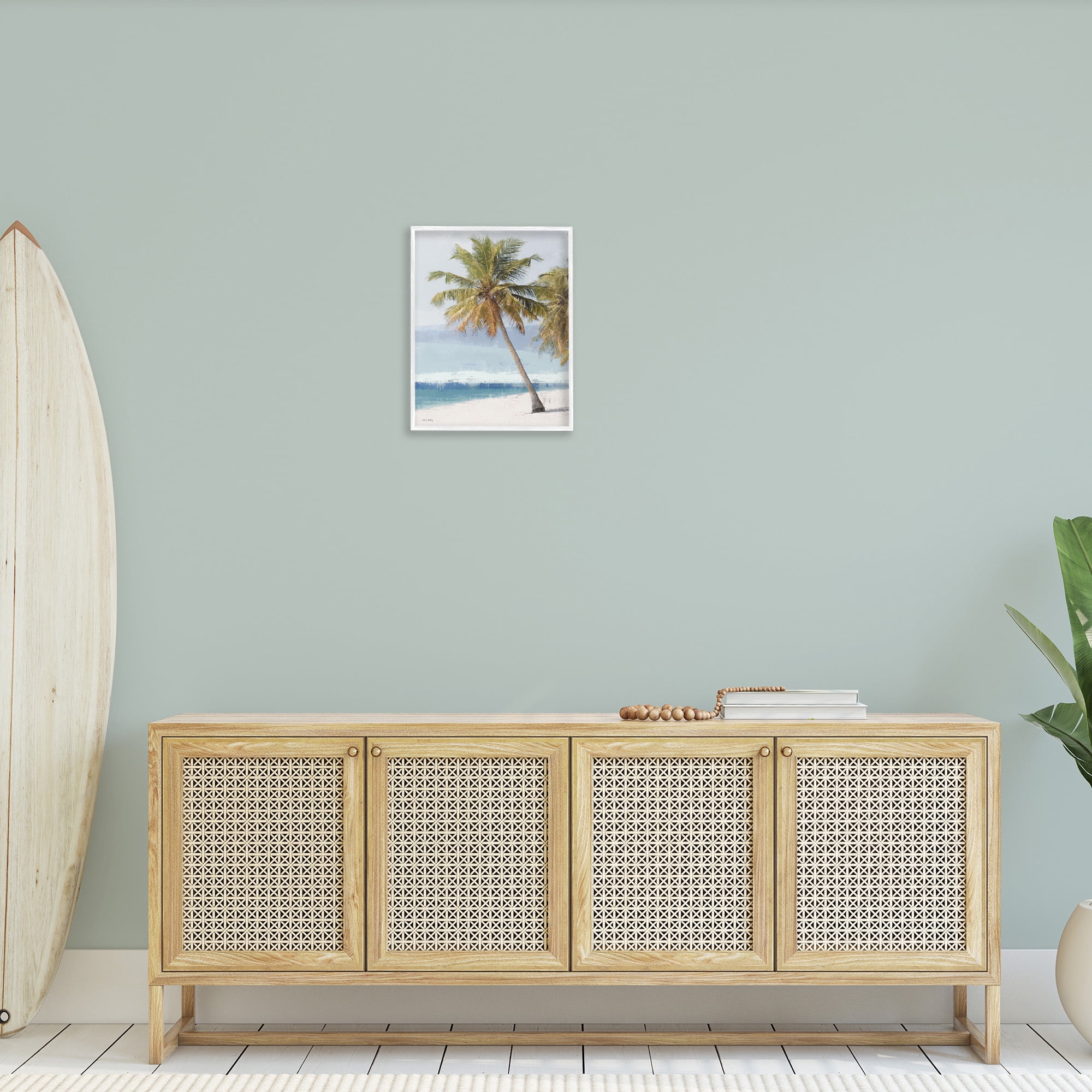 Stupell Industries Looming Palms on Shore Landscape Painting White Framed Art Print Wall Art, 16 x 20