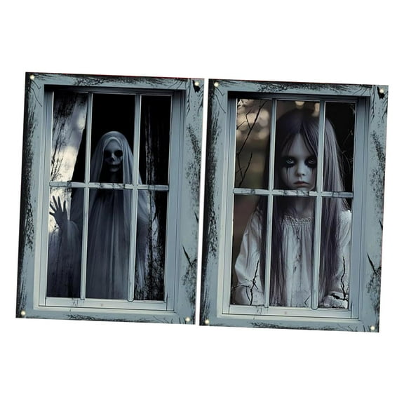 jicheng 2 Pieces Halloween Window Decoration Halloween Window Poster for Window Door female Ghost