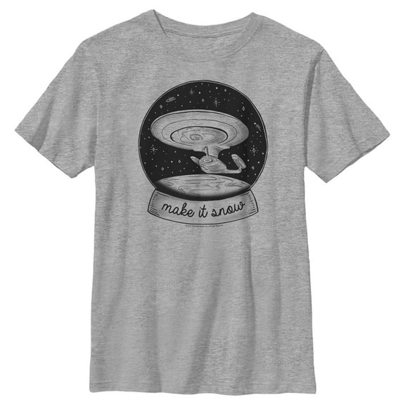 Boy's Star Trek: The Next Generation USS Enterprise Captain Picard Make It Snow Graphic Tee Athletic Heather Large