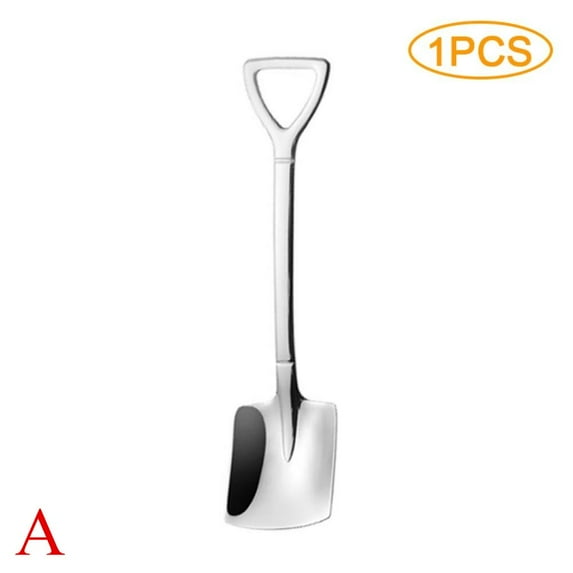 Cutlery Fork Outdoor Picnic Accessories Pure Titanium Tableware Ice Cream Spoon Long Handle Spoon Tip Shovel Flat Shovel Coffee Spoon Retro Shovel Stainless Steel Dessert Spoon A 1PCS