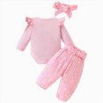 thumbnail image 3 of NOLDARES Newborn Baby Girl Clothes Infant Romper Fall Winter Outfits Gifts for Girls Cute Bell Bottoms Pant Sets 3Pc(Pink,0-3 M), 3 of 9