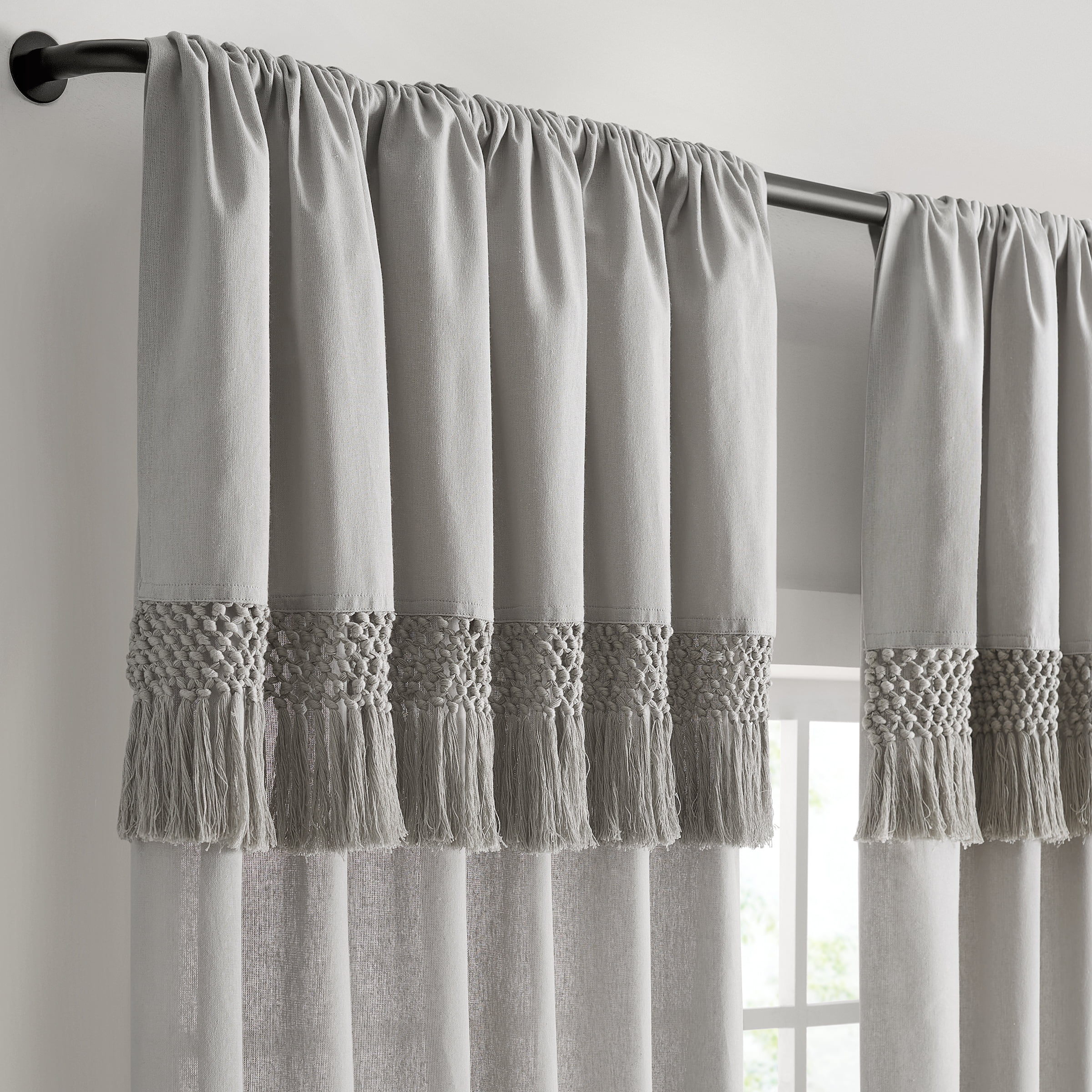 Mercantile Lucinda Drop Cloth Curtain With Fringe 50 x 95 Valance in Grey