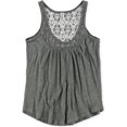 thumbnail image 1 of Aeropostale - Camiseta sin mangas con escote en la parte trasera y encaje sólido para mujer, gris, pequeño Aeropostale Camiseta sin mangas, 1 of 1