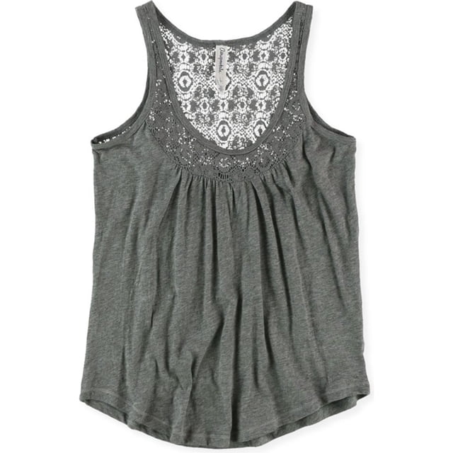 Aeropostale - Camiseta sin mangas con escote en la parte trasera y encaje sólido para mujer, gris, pequeño Aeropostale Camiseta sin mangas