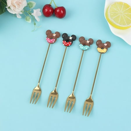 

4pcs Stainless Steel Donuts Candy Spoon Forks Kitchen Tableware Used for Eating Dessert Ca and Milk Coffee Stirring