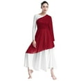 thumbnail image 2 of Aiihoo Womens Praise Dance Dress Oblique Shoulder Asymmetrical Hem Dress Floral Lace Tunic Dress Burgundy M, 2 of 7